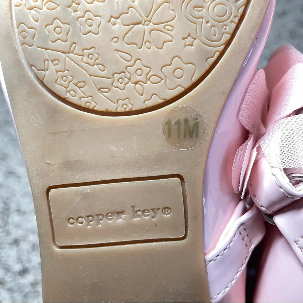 Girls’s Copper Key Blossom Chiffon Patent Floral‎ Flats- Blush Size 11